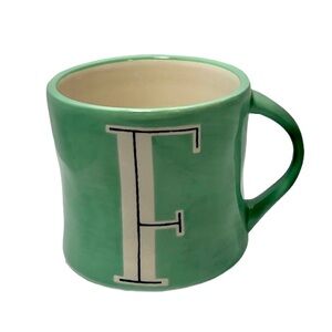 Anthropologie COLORWAY MONOGRAM Mug Handpainted Letter "F" Green Coffee Cup Boho